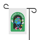 Printify sustainable house flags with cartoon earth character holding flower and peace sign