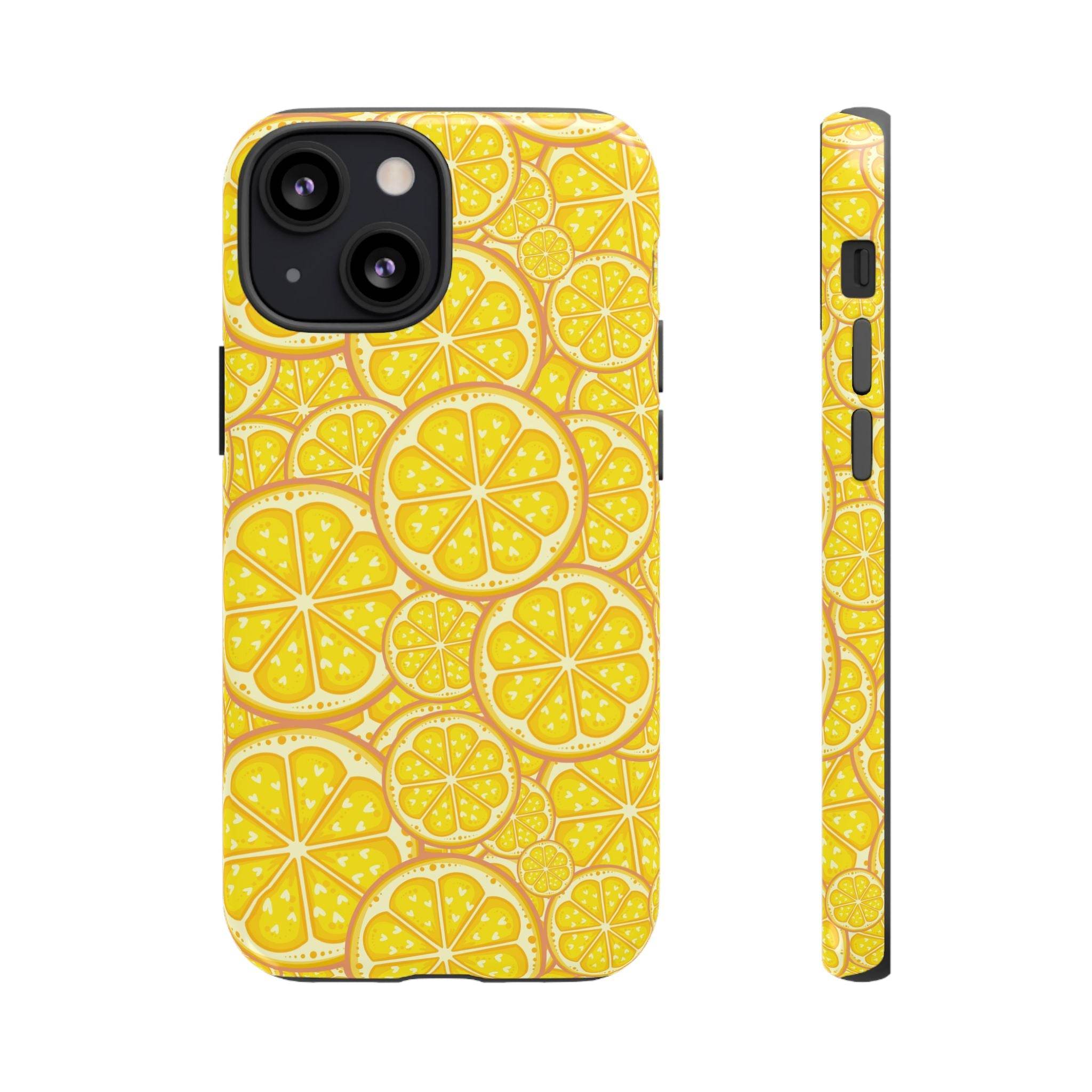 Printify sustainable lemon tough cases with yellow lemon slice design for phone protection