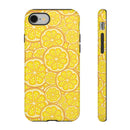 Printify sustainable lemon tough cases featuring vibrant lemon slice pattern on durable phone case