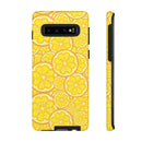 Printify sustainable lemon tough cases featuring vibrant yellow lemon slice pattern for phone protection