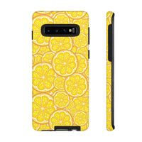 Printify sustainable lemon tough cases featuring vibrant yellow lemon slice pattern for phone protection