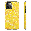 Printify phone case with vibrant yellow lemon slice pattern sustainable lemon tough cases design