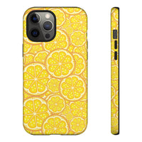 Printify phone case with vibrant yellow lemon slice pattern sustainable lemon tough cases design