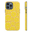 Printify phone case with a vibrant lemon pattern showcasing sustainable lemon tough cases design