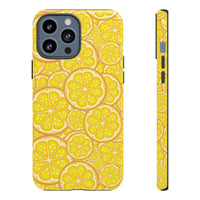 Printify phone case with a vibrant lemon pattern showcasing sustainable lemon tough cases design