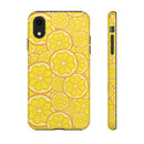 Printify phone case with vibrant yellow lemon slices pattern sustainable lemon tough cases