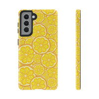 Printify sustainable lemon tough cases with vibrant yellow lemon slice design for phone protection