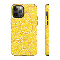 Printify phone case with bright yellow lemon slices pattern sustainable lemon tough cases design