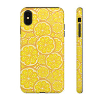 Printify sustainable lemon tough cases with vibrant yellow lemon slice design for smartphone protection