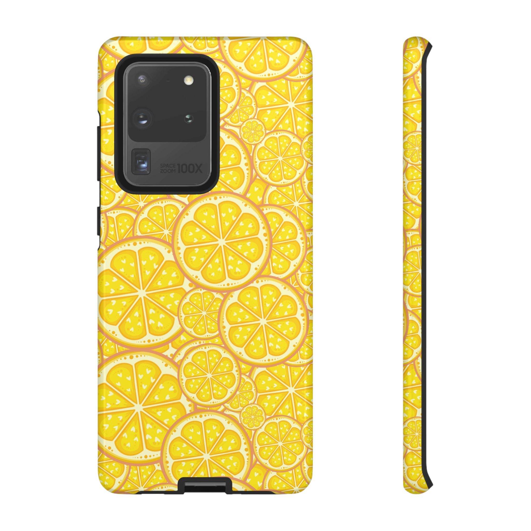 Printify phone case with vibrant lemon pattern in sustainable lemon tough cases design