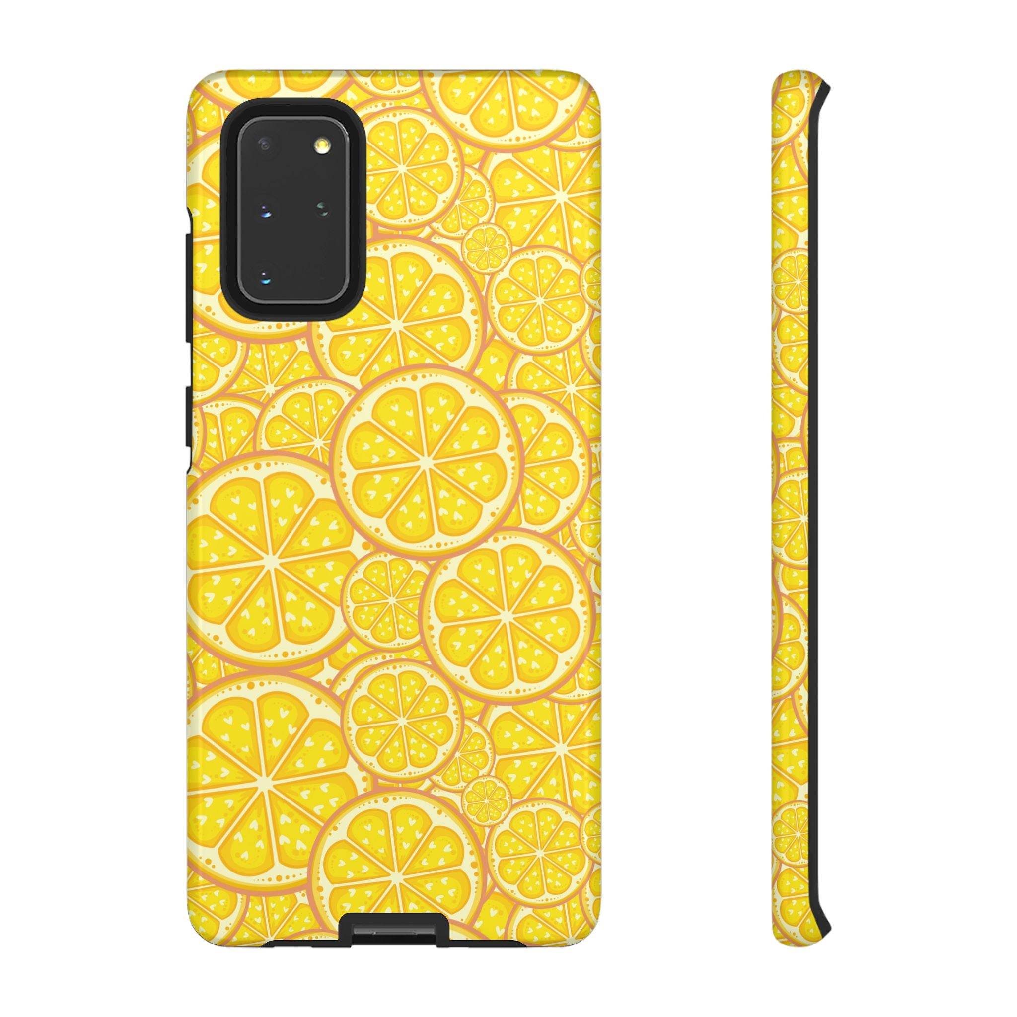 Printify phone case with bright yellow lemon slices design sustainable lemon tough cases
