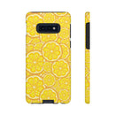 Printify sustainable lemon tough cases with bright yellow lemon slice pattern for phone protection