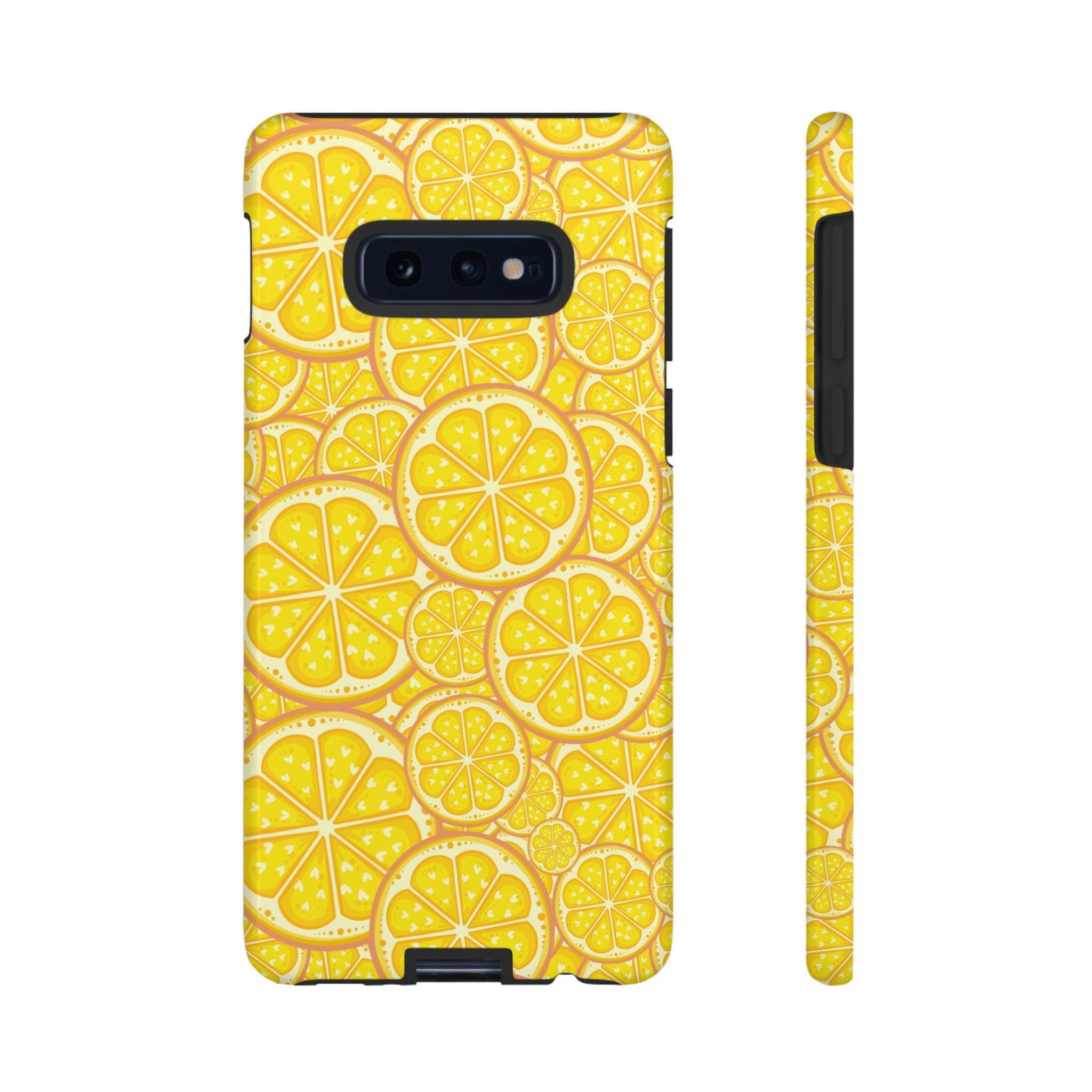Printify sustainable lemon tough cases with bright yellow lemon slice pattern for phone protection