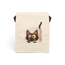 Printify sustainable lunch bag with strap featuring a cute black cat in bread design