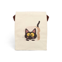 Printify sustainable lunch bag with strap featuring a cute black cat in bread design