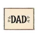 Printify sustainable woven blanket for dads with DAD text and heart designs on cream background