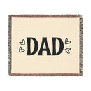Printify sustainable woven blanket for dads in cream with black DAD text and heart accents
