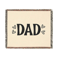 Printify sustainable woven blanket for dads in cream with black DAD text and heart accents