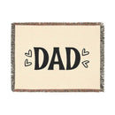 Printify sustainable woven blanket for dads with black DAD text and heart accents on cream background