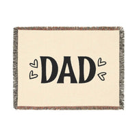 Printify sustainable woven blanket for dads with black DAD text and heart accents on cream background