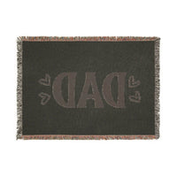 Printify sustainable woven blanket for dads in dark color with DAD text and heart designs