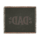 Dark green sustainable woven blanket for dads with fringe edges and heart designs by Printify