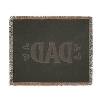 Dark green sustainable woven blanket for dads with fringe edges and heart designs by Printify