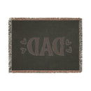 Printify sustainable woven blanket for dads with DAD text and heart designs in dark tones