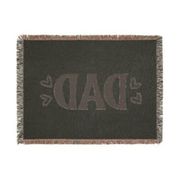 Printify sustainable woven blanket for dads with DAD text and heart designs in dark tones