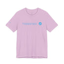 Printify lavender t-shirt with blue text reading Terrified and checkmark graphic on front