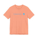 Peach Printify t-shirt with blue verified checkmark and text Terrified on front