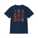 Printify navy blue eco-friendly unisex t-shirt with touchdown text design on the back