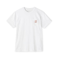 Printify white eco-friendly unisex t-shirt with small front pocket and minimalist design