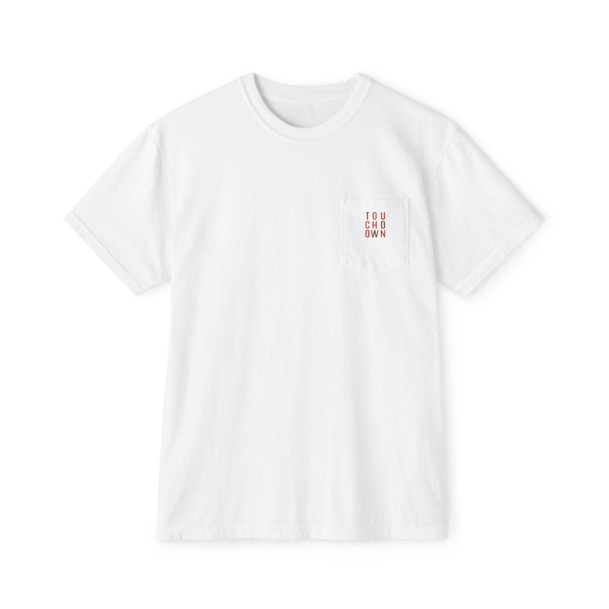 Printify white eco-friendly unisex t-shirt with small front pocket and minimalist design