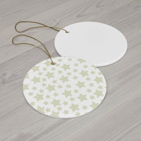 Printify seasonal decorations featuring round ornaments with twinkling stars holiday decoration design