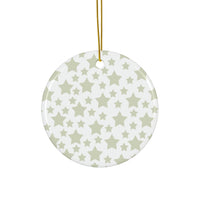 Printify seasonal decoration round ceramic ornament with twinkling stars holiday decoration pattern