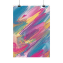 Colorful abstract painting on eco-friendly art posters by Printify with vibrant brush strokes