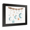 Printify eco-friendly celestial wall art poster featuring hanging moons and stars in a black frame