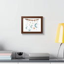 Printify eco-friendly celestial wall art poster with hanging moons and stars in wooden frame on white wall