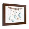 Eco-friendly celestial wall art poster by Printify featuring hanging stars and crescent moons in a wooden frame
