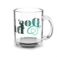 Clear glass eco-friendly dog dad mug with teal paw print design from Printify
