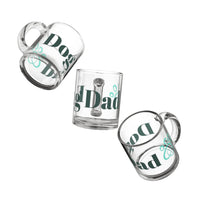 Printify eco-friendly dog dad mug set made of clear glass with dog bone and paw print design