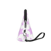 Printify eco-friendly makeup bag with purple star design and black wrist strap zipper closure