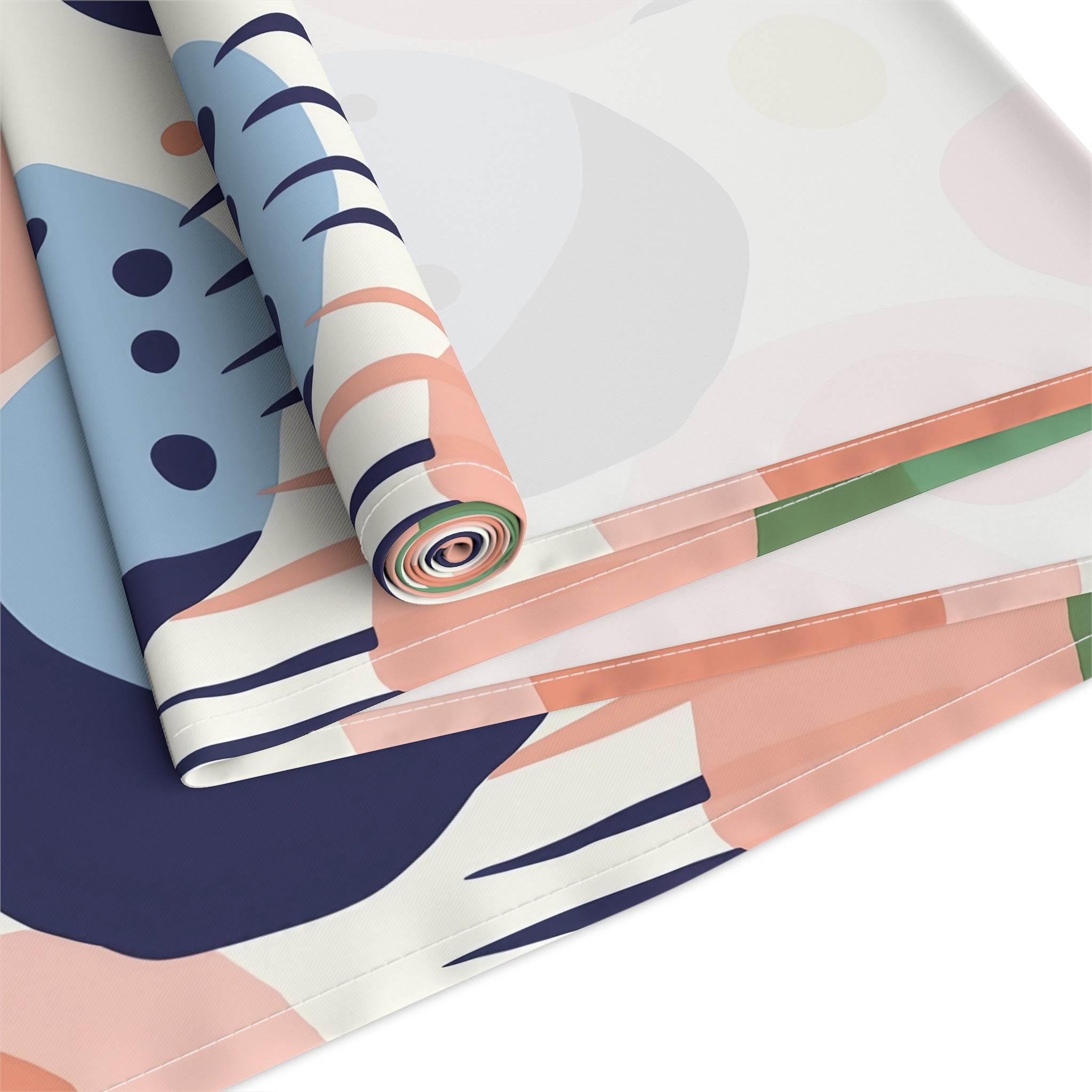 Printify eco-friendly table runner with abstract pastel design and rolled edge for kitchen accessories