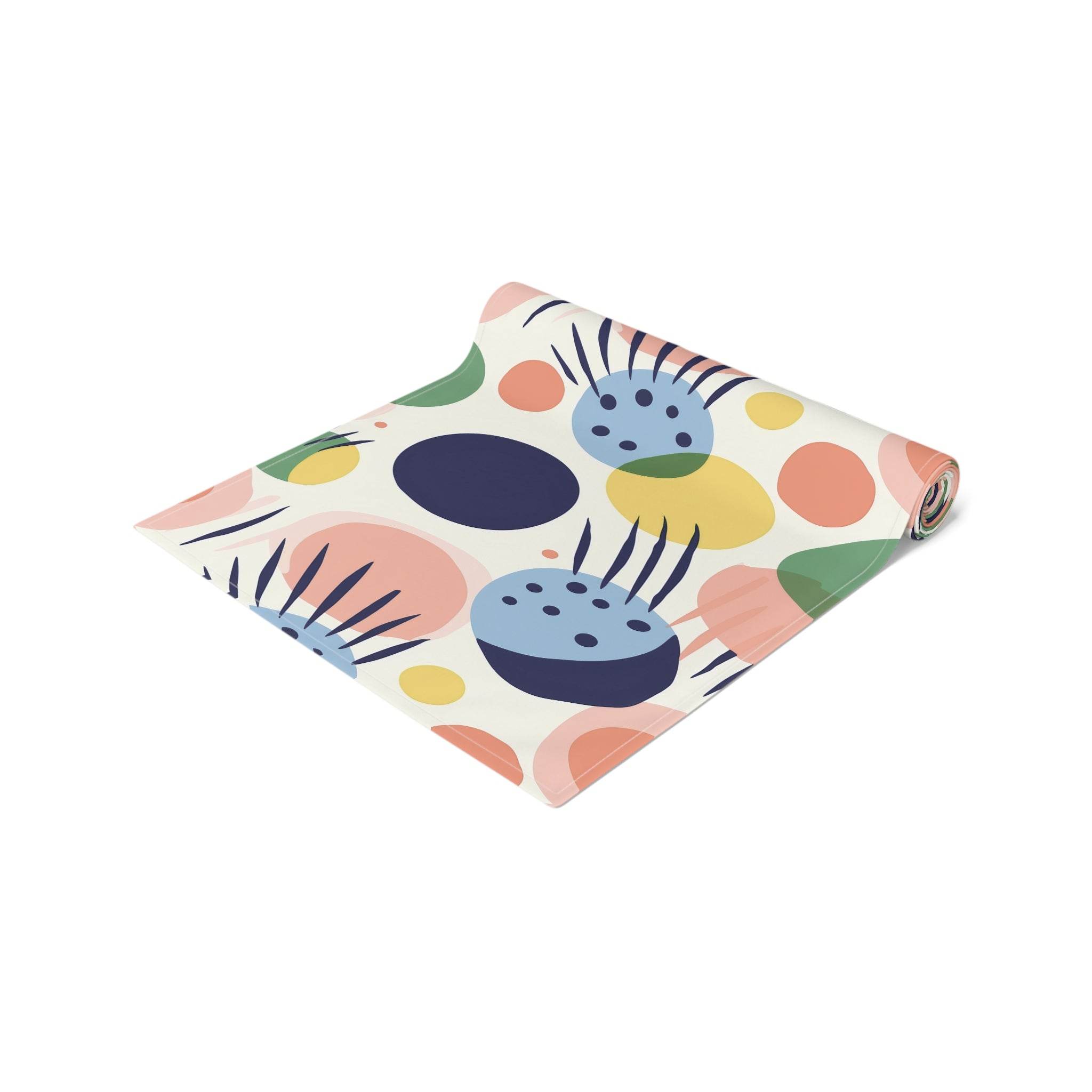 Printify eco-friendly table runner with colorful abstract floral pattern for kitchen accessories