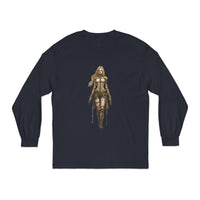 Stylish environmentally friendly long sleeve tee featuring a warrior graphic design