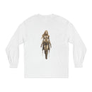 Artistically designed environmentally friendly long sleeve tee featuring a warrior character illustration