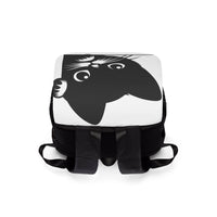 Printify Nine Lives cat design backpack with black and white cartoon cat face and adjustable straps