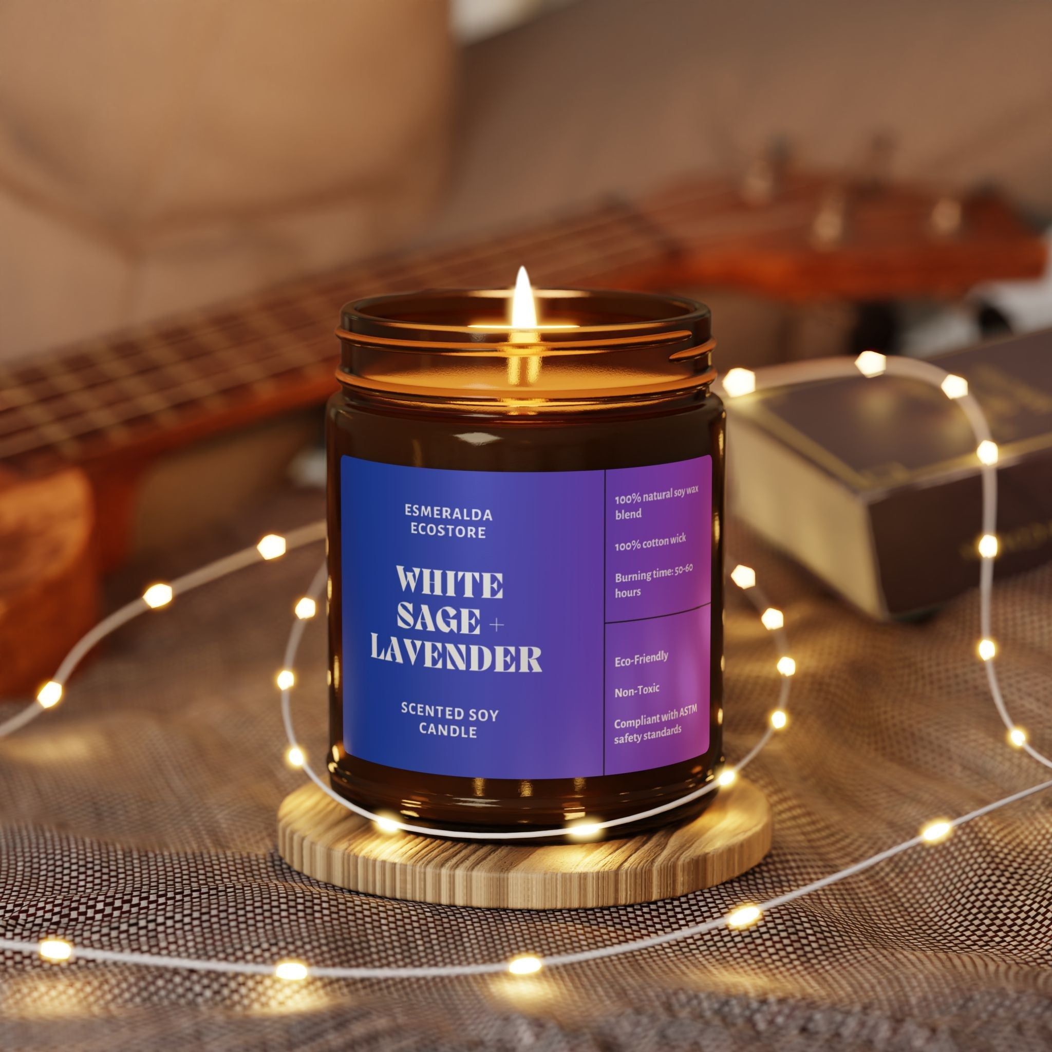 White Sage + Lavender Scented Soy Candle (Amber Jar - 9oz)