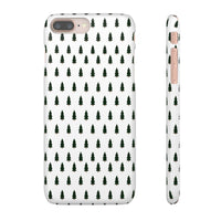Printify winter forest snap case with small green pine tree pattern on white background for phone protection